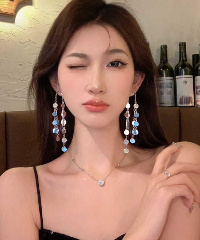 Original Silk Alloy Sequins Tassel Drop Earrings