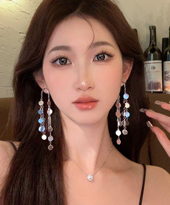 Original Silk Alloy Sequins Tassel Drop Earrings