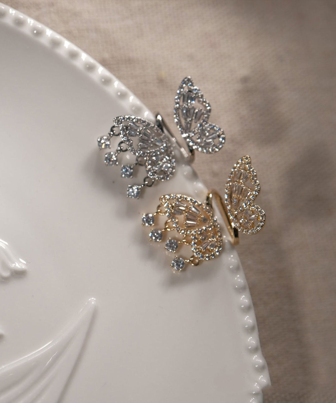Original Silk Stainless Steel Zircon Butterfly Stud Earrings
