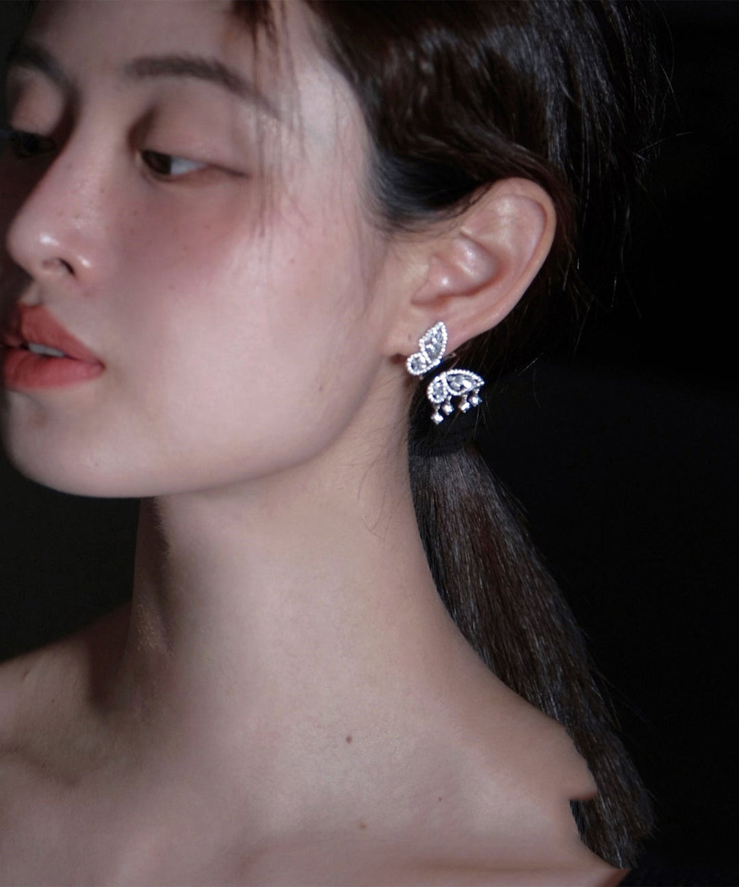 Original Silk Stainless Steel Zircon Butterfly Stud Earrings