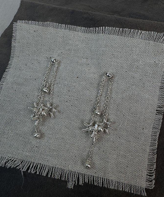 Original Silk Sterling Silver Snowflake Tassel Drop Earrings