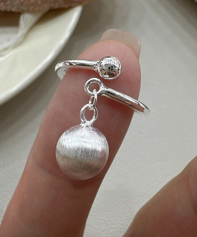 Original Silk Sterling Silver Wire Drawing Ball Tassel Open Rings