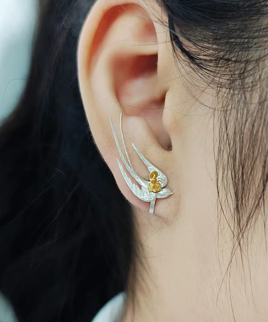 Original Silk Swallow Camel Buddha No Ear Piercings Silver Ear Clip - Omychic