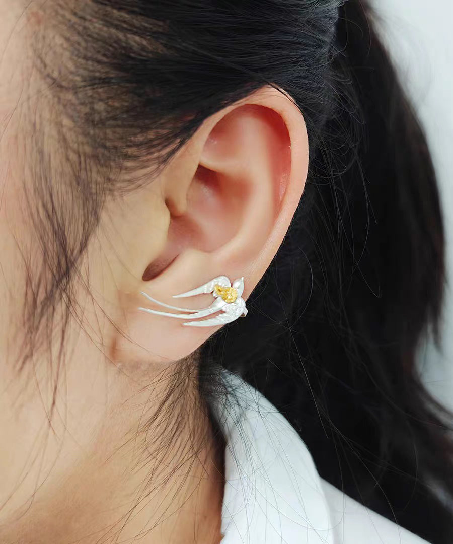 Original Silk Swallow Camel Buddha No Ear Piercings Silver Ear Clip - Omychic