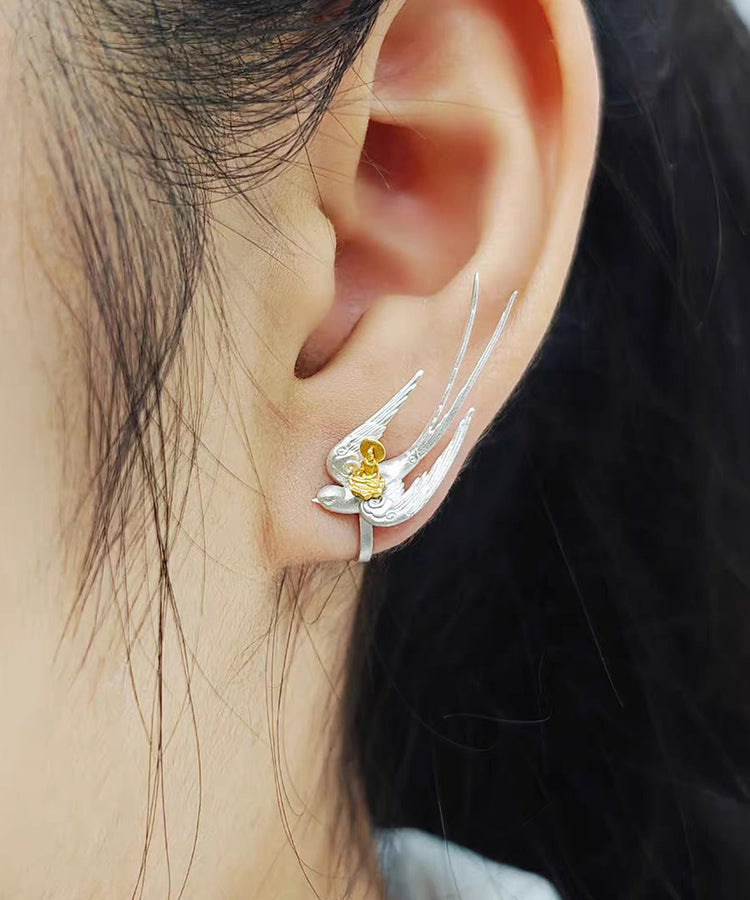 Original Silk Swallow Camel Buddha No Ear Piercings Silver Ear Clip - Omychic