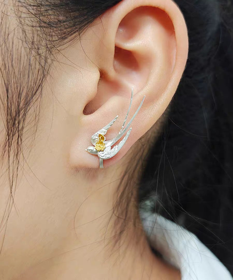 Original Silk Swallow Camel Buddha No Ear Piercings Silver Ear Clip - Omychic