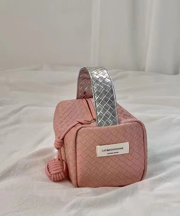 Original Silver Powder Color Matching Woven Pattern Handbag