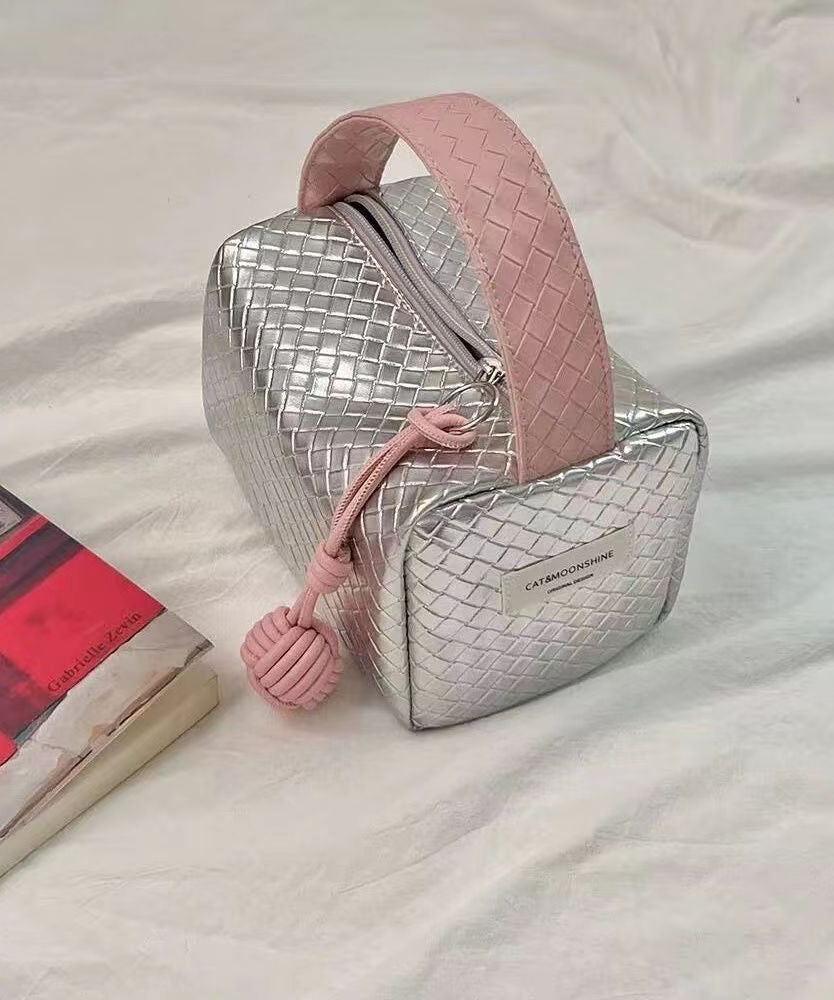 Original Silver Powder Color Matching Woven Pattern Handbag