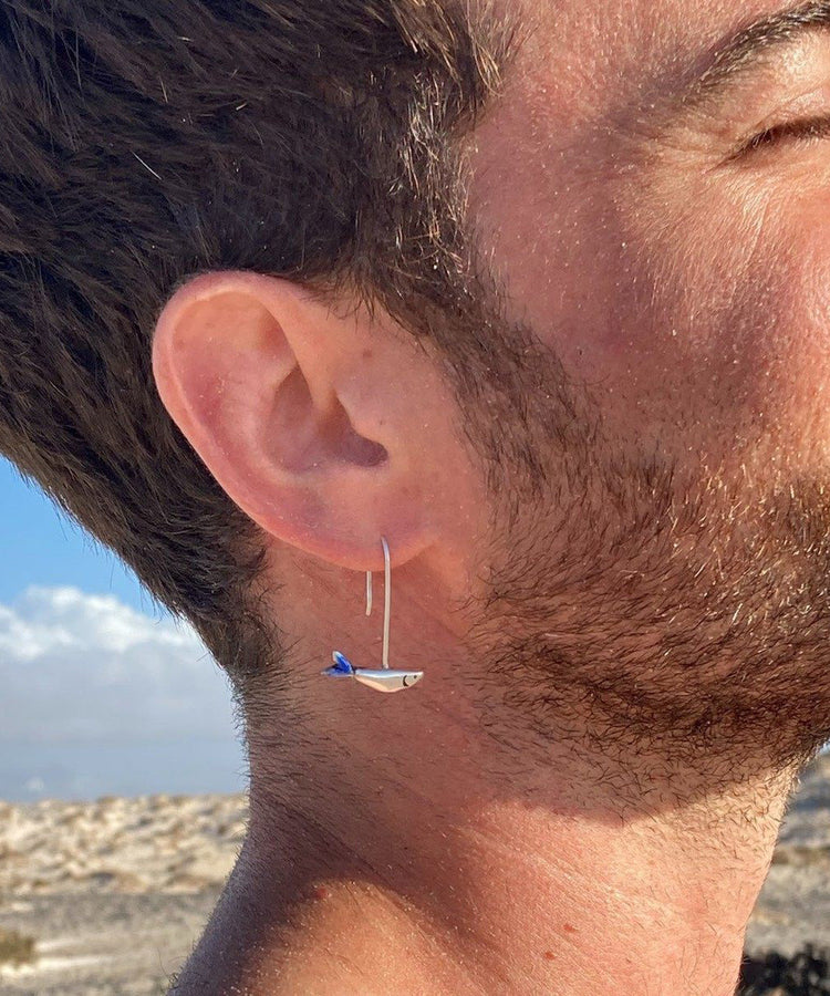 Original Small Fish Handmade Silver Enamel Earrings - Omychic