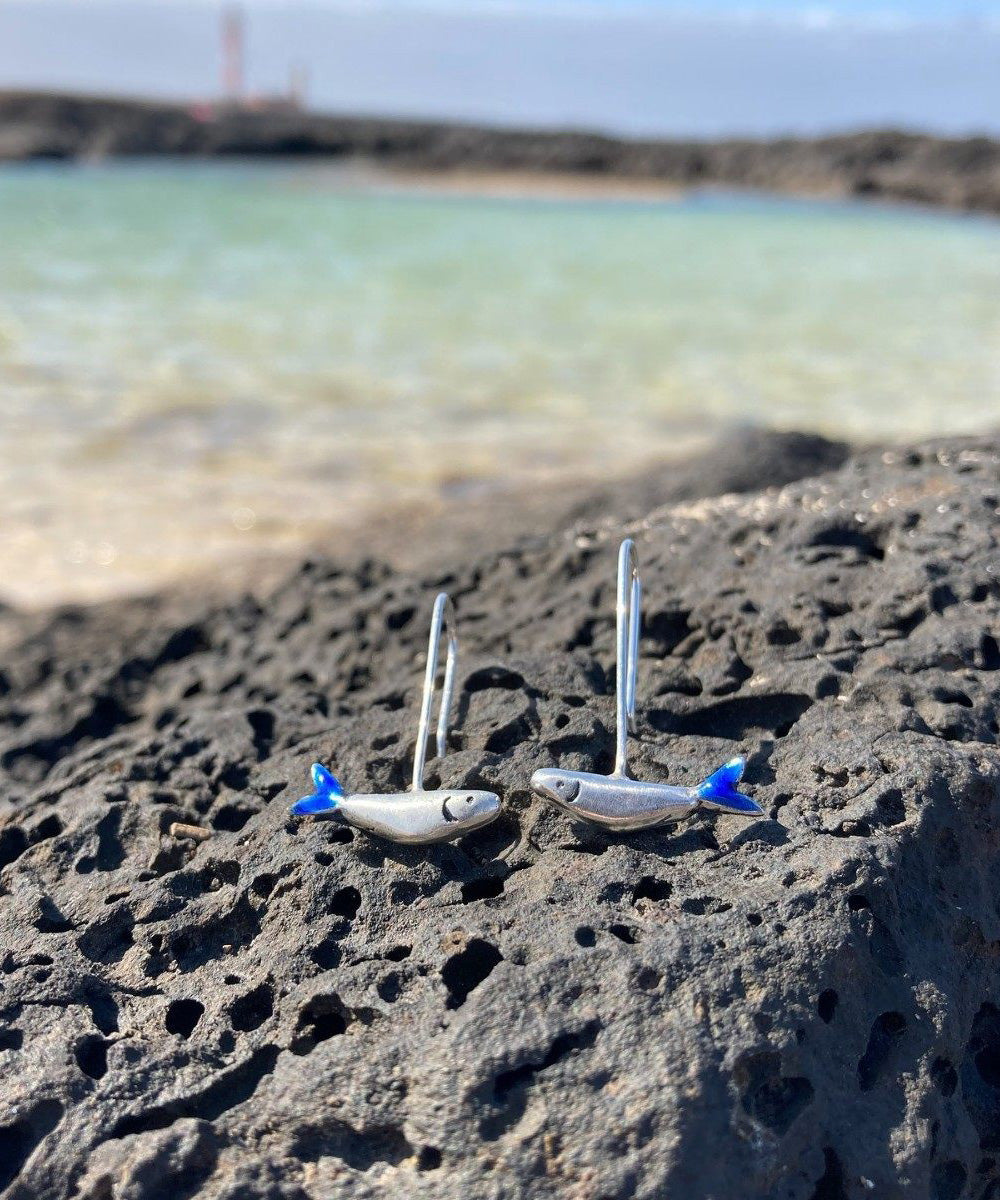 Original Small Fish Handmade Silver Enamel Earrings - Omychic