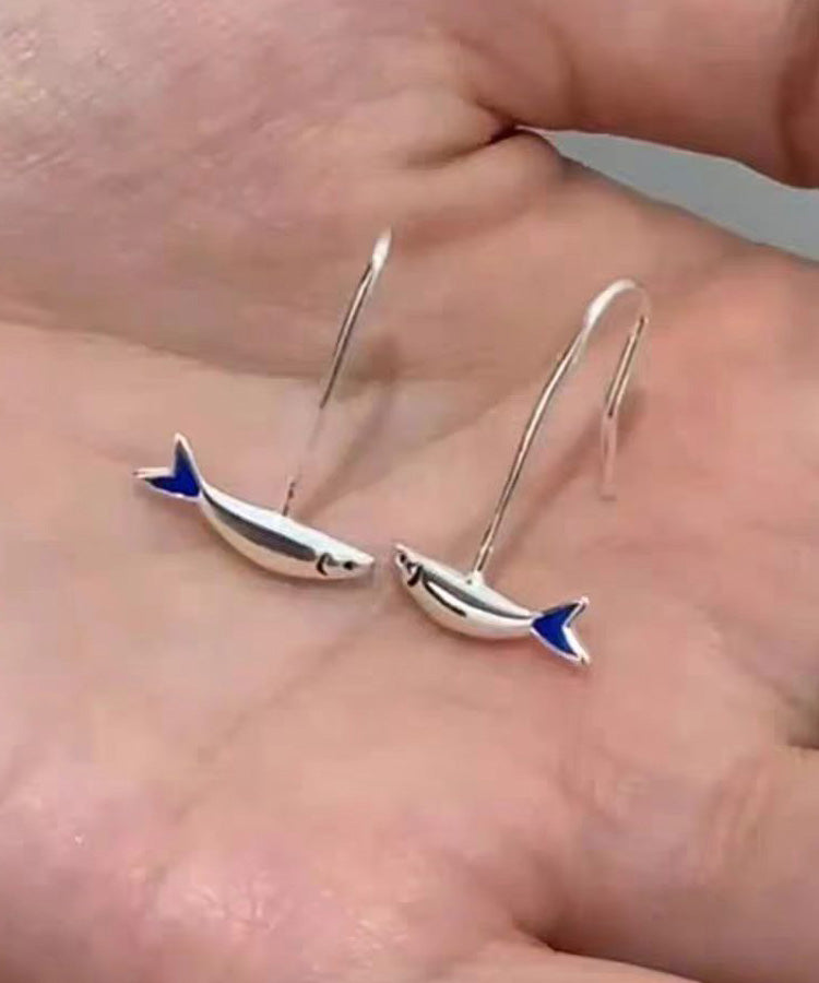 Original Small Fish Handmade Silver Enamel Earrings - Omychic