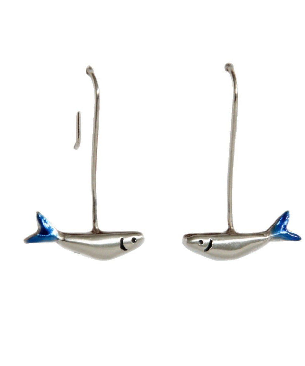 Original Small Fish Handmade Silver Enamel Earrings - Omychic