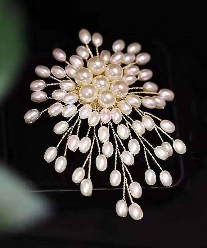 Original White Copper Overgild Pearl Fireworks Brooches