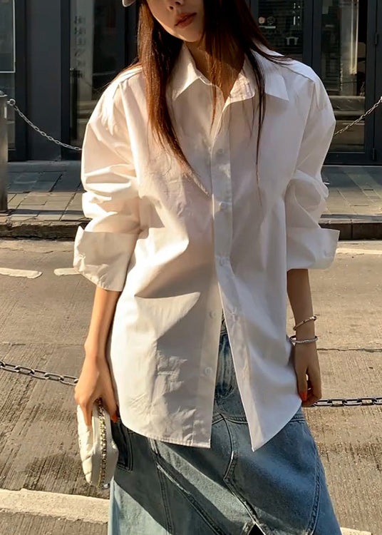 Original White Peter Pan Collar Button Lace Patchwork Shirt Spring
