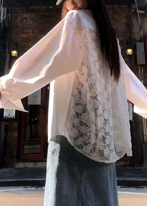 Original White Peter Pan Collar Button Lace Patchwork Shirt Spring