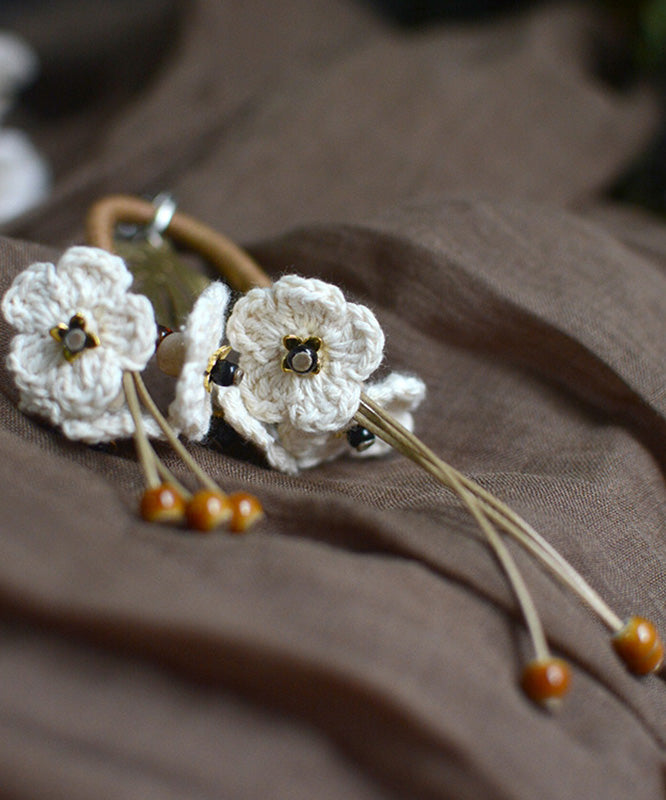 Original White Sterling Silver Weaving Floral Tassel Drop Earrings