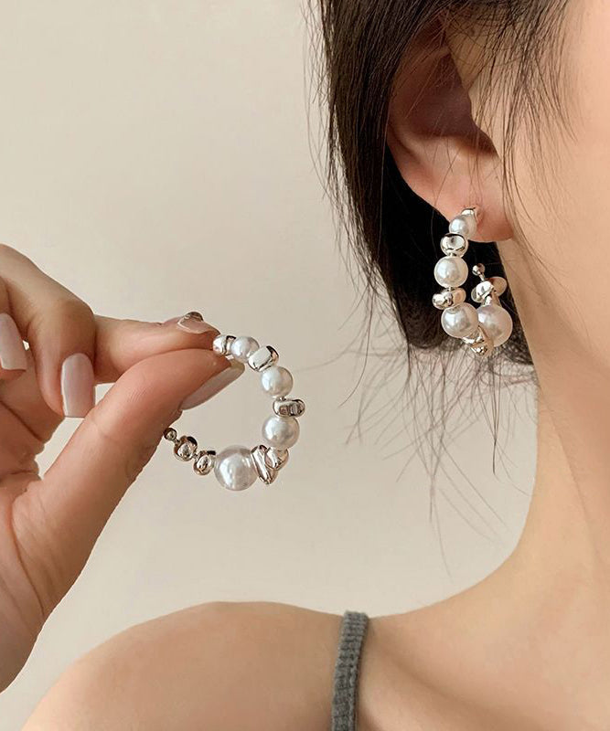 Original White Sterling Silver Pearl Broken Silver Hoop Earrings