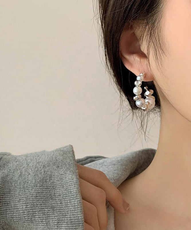 Original White Sterling Silver Pearl Broken Silver Hoop Earrings