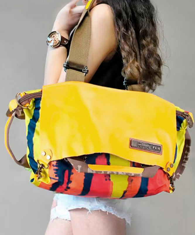 Original Yellow High-Capacity Patchwork Cowhide Outdoor Travel Shoulder Bag