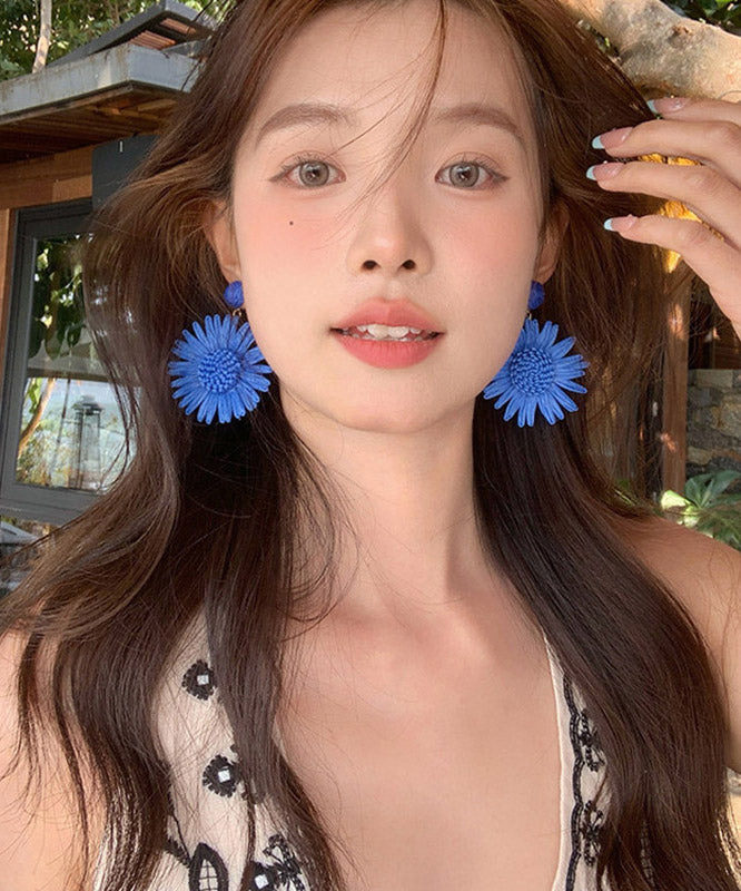 Oversize Blue Alloy Weave Sunflower Drop Earrings