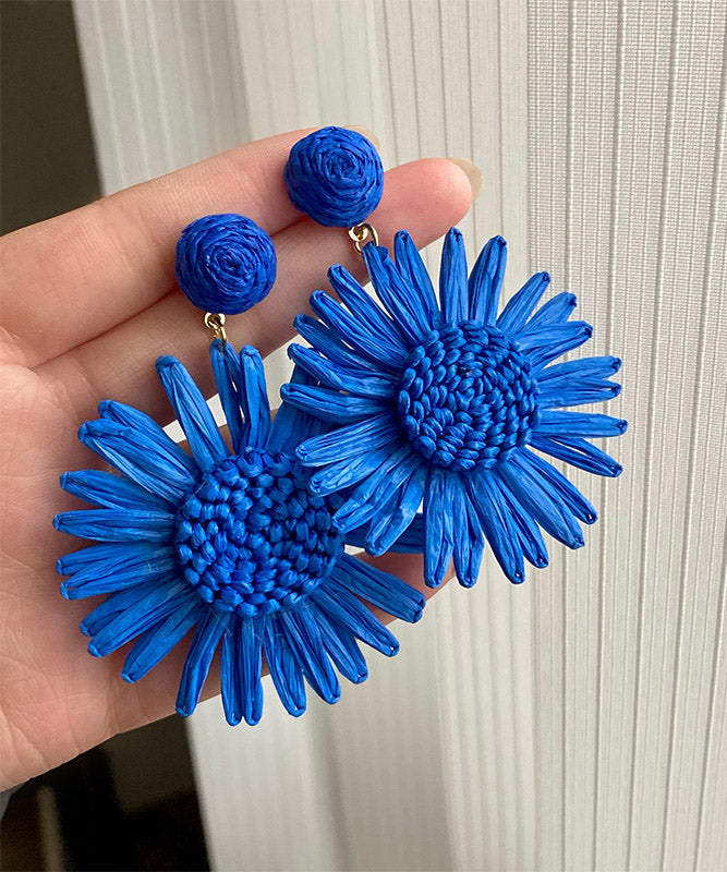 Oversize Blue Alloy Weave Sunflower Drop Earrings
