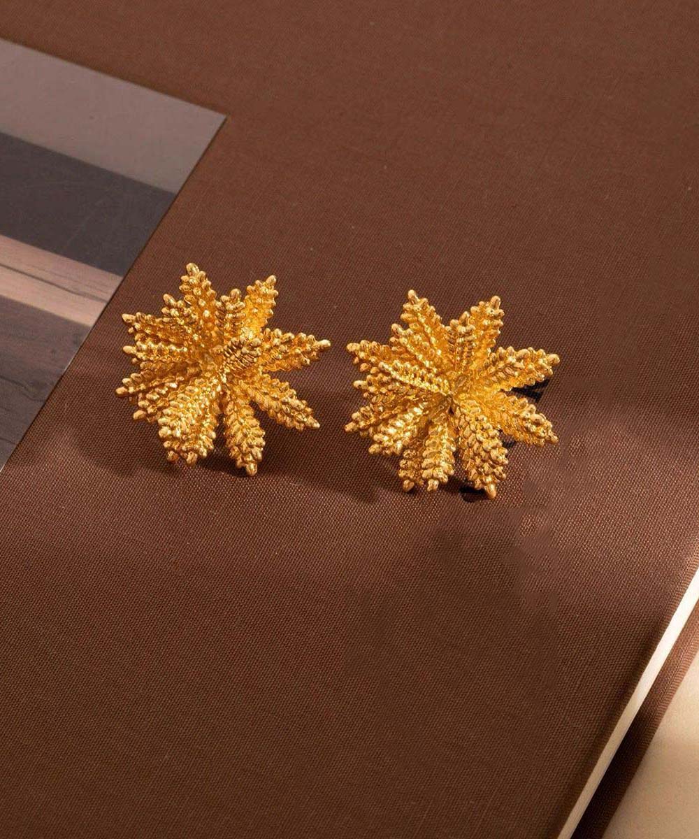Oversize Gold Copper Alloy Floral Stud Earrings