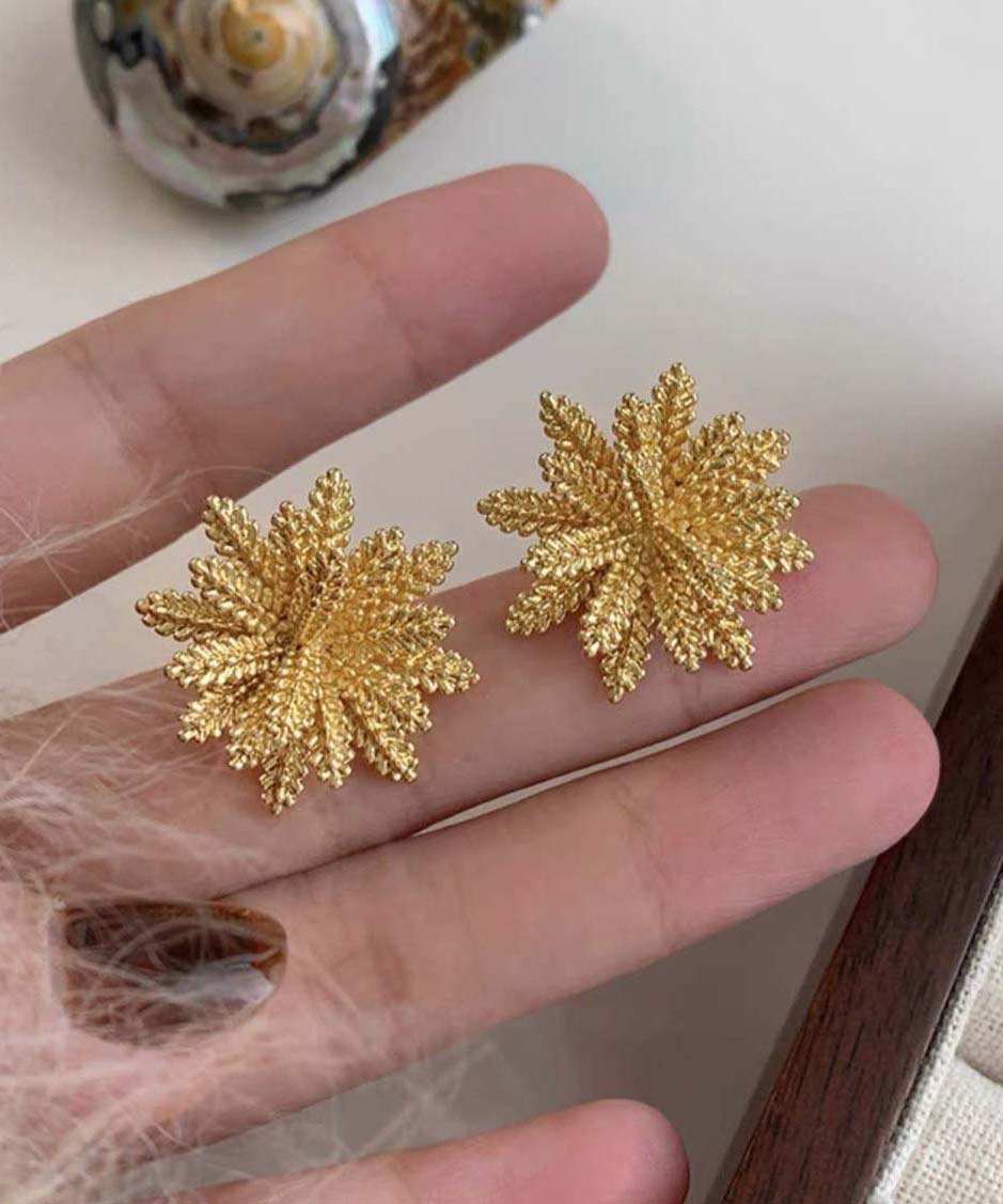 Oversize Gold Copper Alloy Floral Stud Earrings