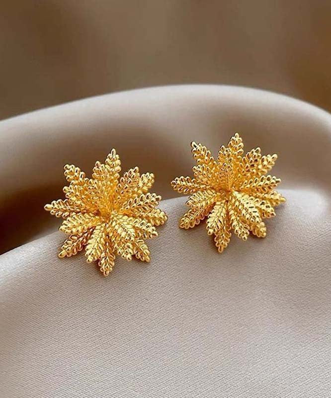 Oversize Gold Copper Alloy Floral Stud Earrings