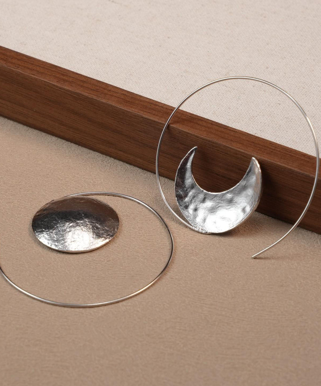 Oversize Gold Copper Overgild Asymmetrica Sun And Moon Hoop Earring