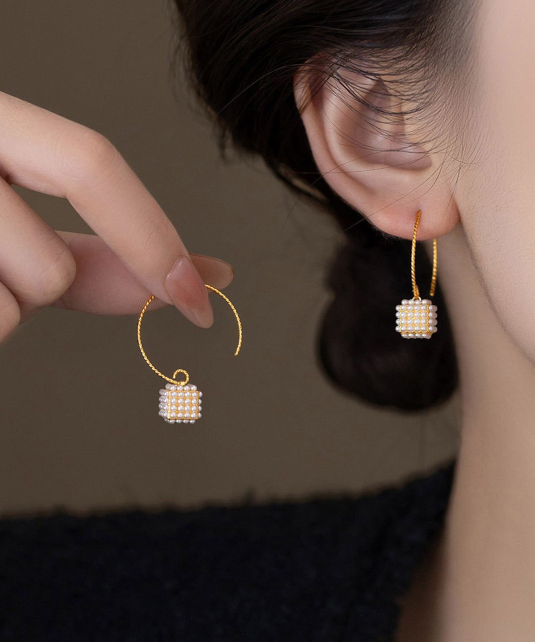 Oversize Gold Copper Overgild Lantern Pearl Hoop Earrings