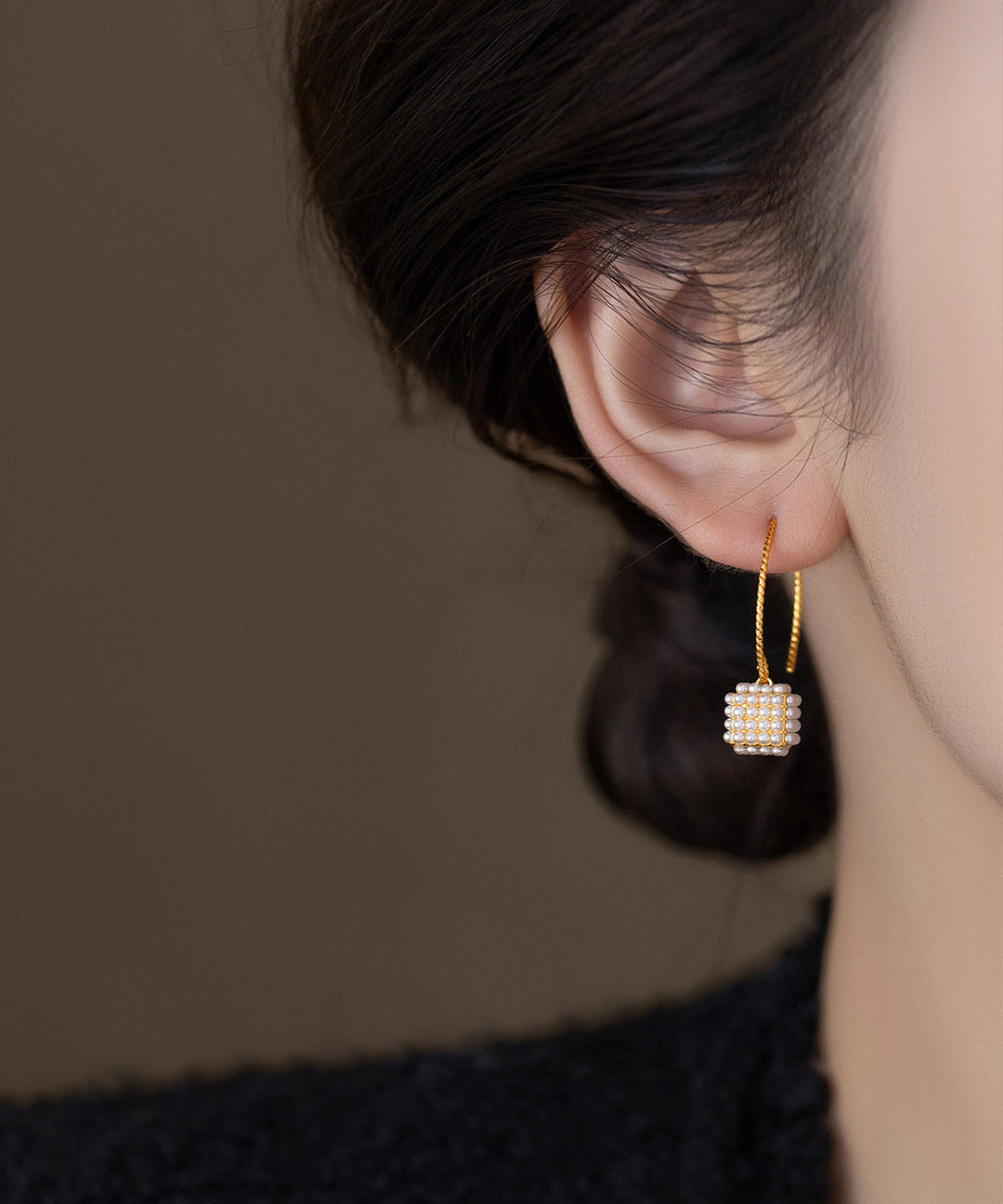 Oversize Gold Copper Overgild Lantern Pearl Hoop Earrings