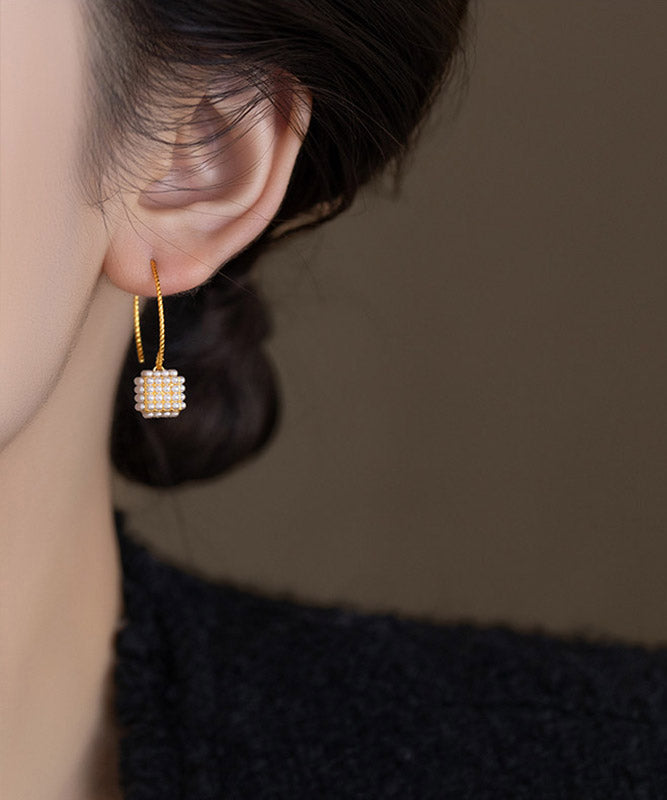 Oversize Gold Copper Overgild Lantern Pearl Hoop Earrings