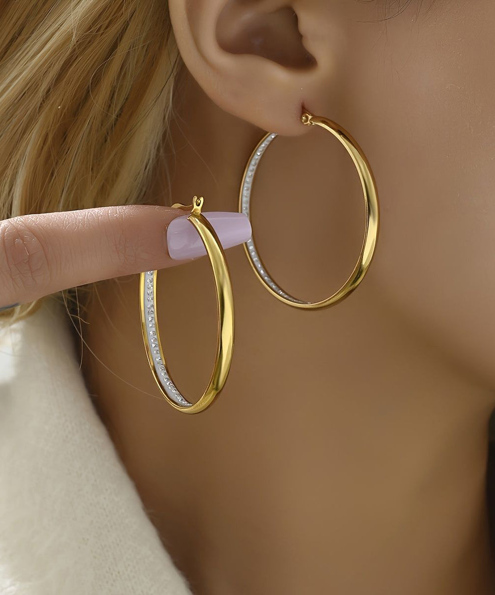 Oversize Gold Copper Overgild Zircon Hoop Earrings