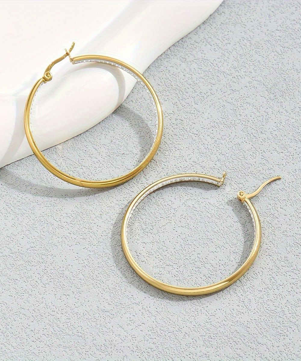 Oversize Gold Copper Overgild Zircon Hoop Earrings
