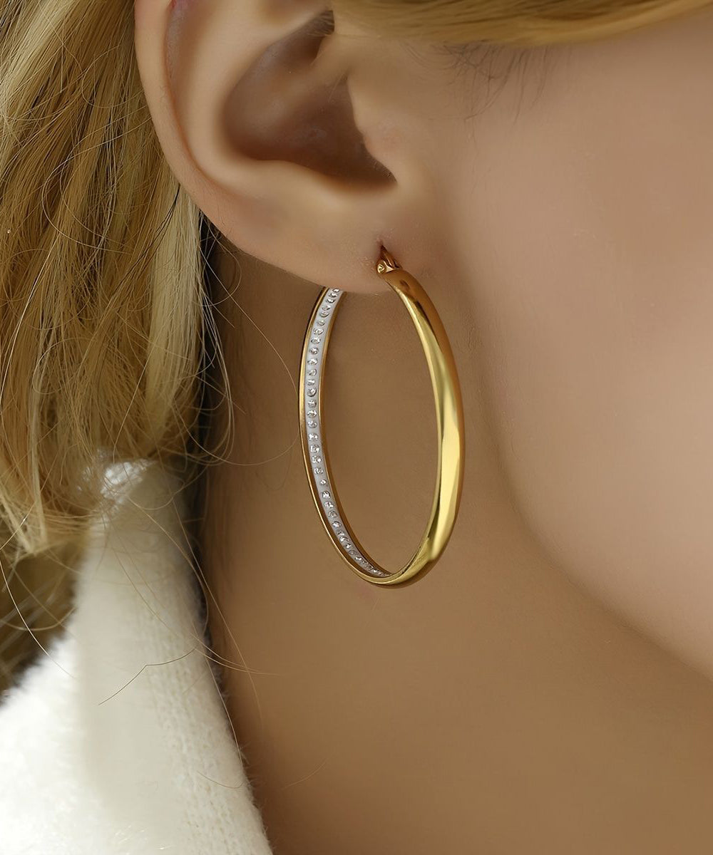 Oversize Gold Copper Overgild Zircon Hoop Earrings
