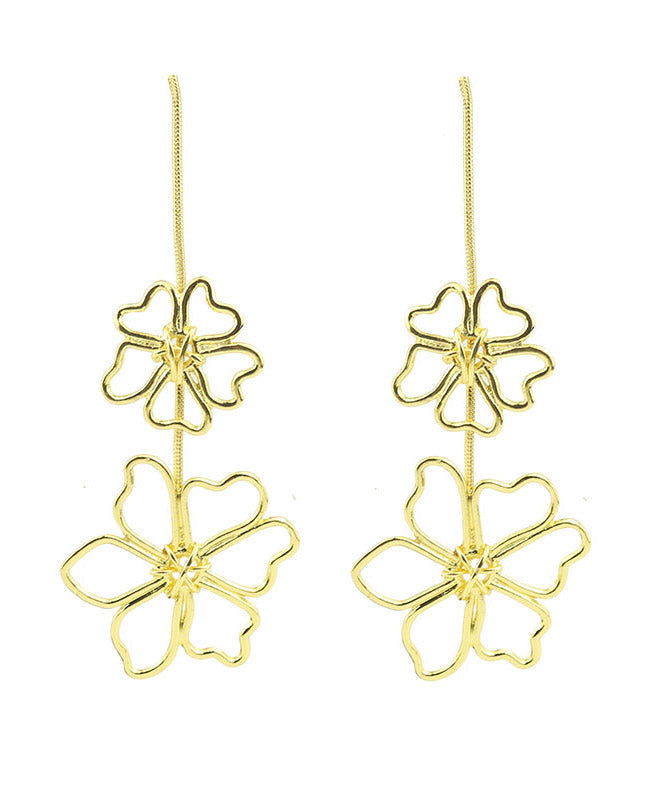 Oversize Gold Metal Alloy Floral Hollow Out Drop Earrings