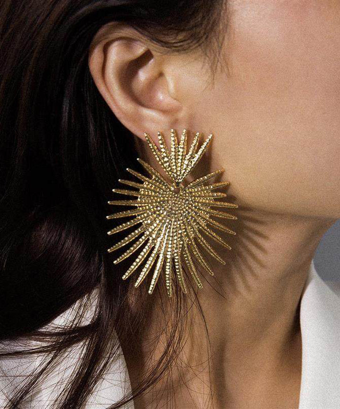 Oversize Gold Metal Asymmetrical Fan Blade Stud Earrings