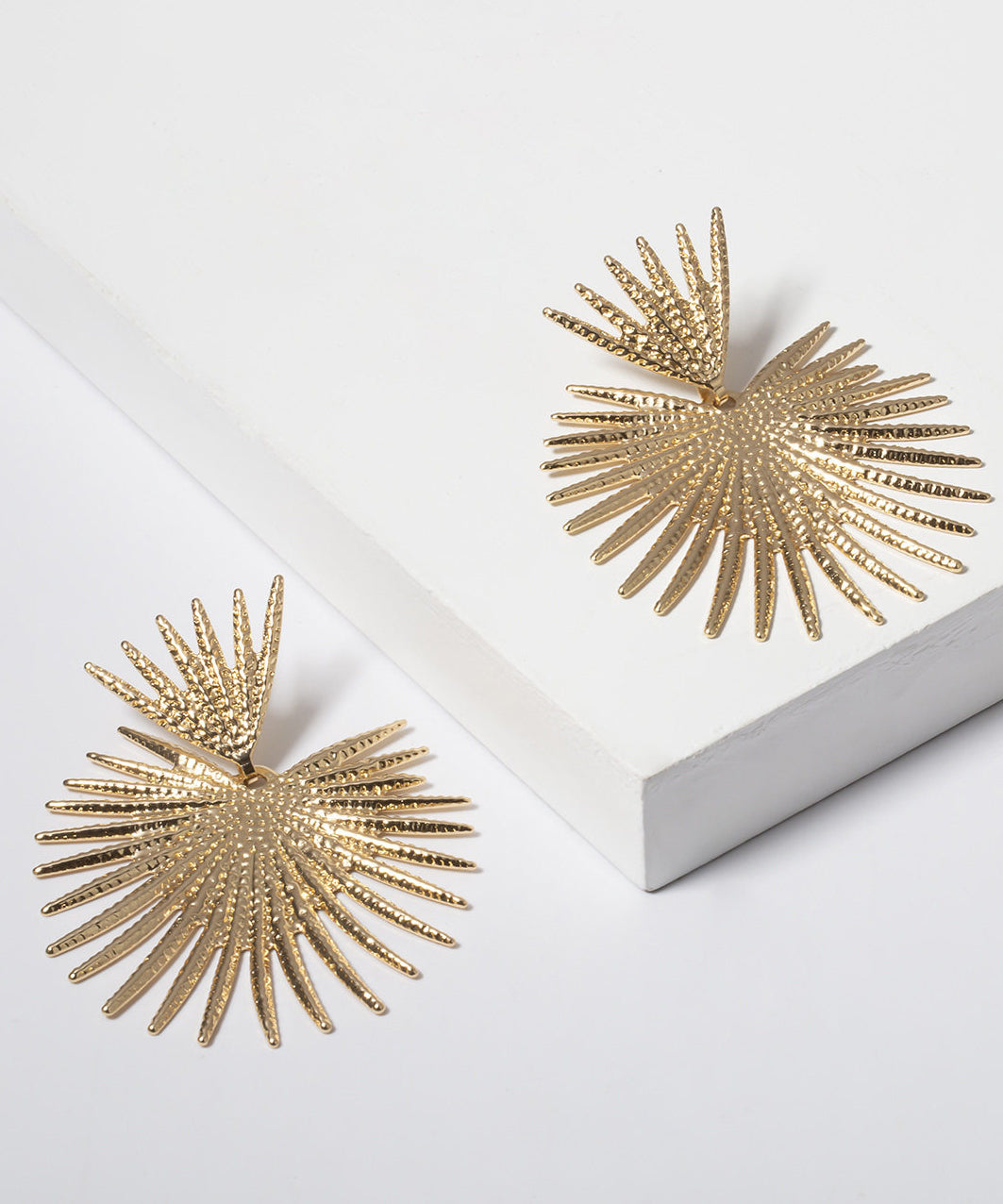 Oversize Gold Metal Asymmetrical Fan Blade Stud Earrings