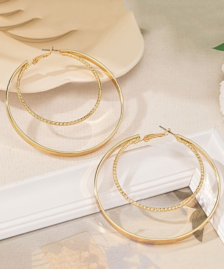 Oversize Gold Stainless Steel Overgild Double-Loop Hoop Earrings