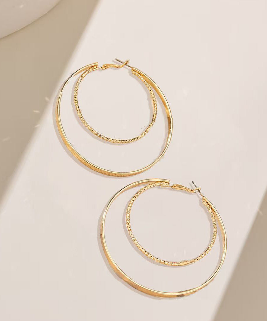 Oversize Gold Stainless Steel Overgild Double-Loop Hoop Earrings