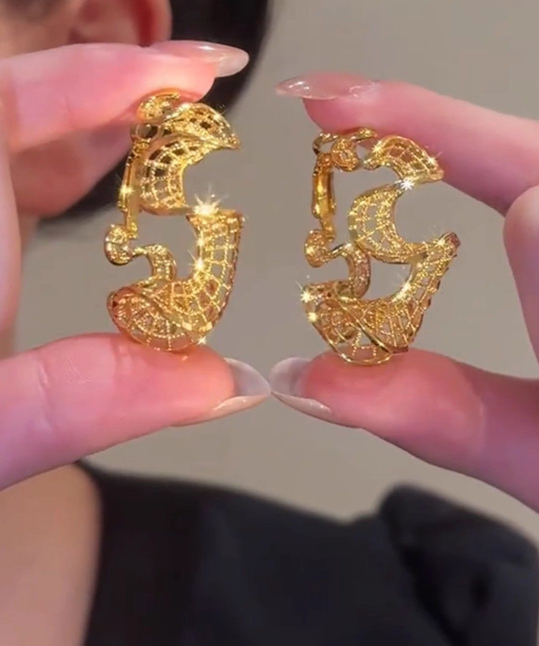 Oversize Gold Sterling Silver Overgild S-Shaped Hollow Out Hoop Earrings