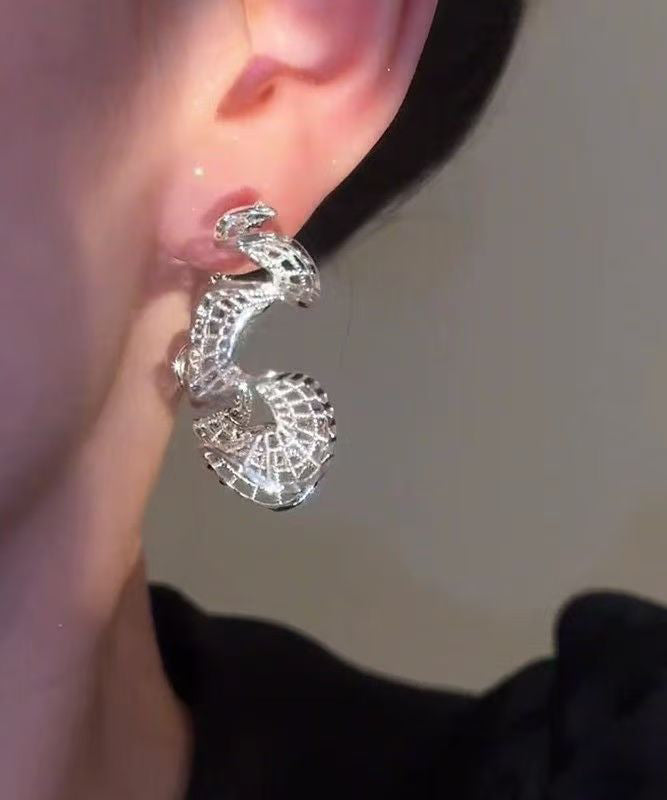 Oversize Gold Sterling Silver Overgild S-Shaped Hollow Out Hoop Earrings