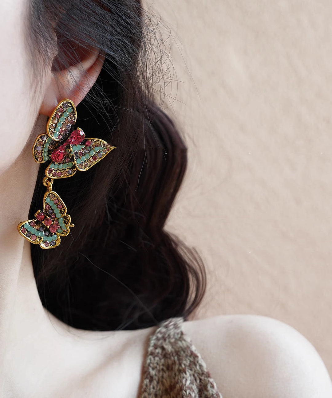 Oversize Rainbow Copper Zircon Butterfly Stud Earrings