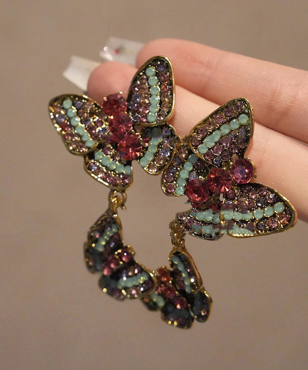 Oversize Rainbow Copper Zircon Butterfly Stud Earrings