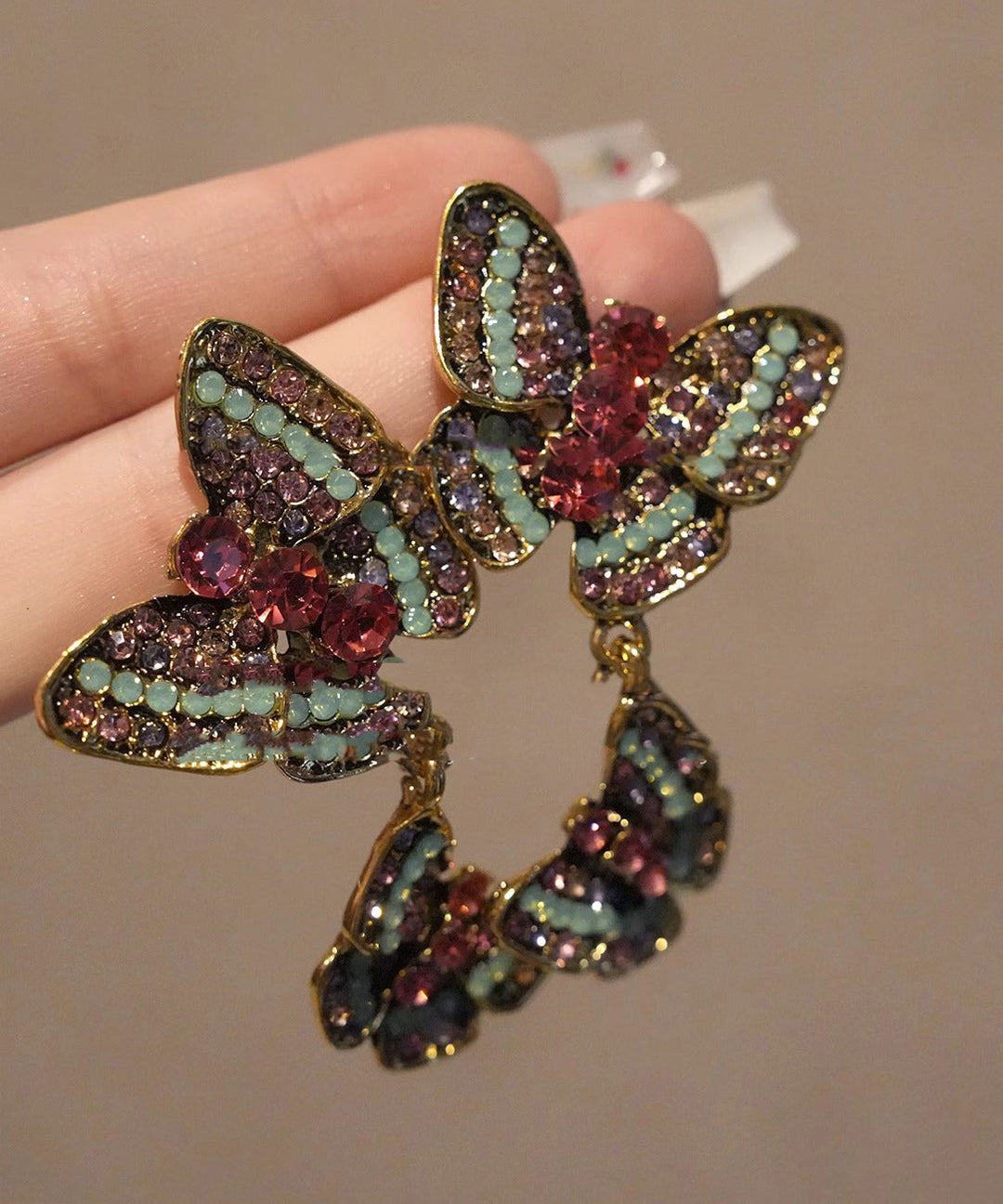 Oversize Rainbow Copper Zircon Butterfly Stud Earrings
