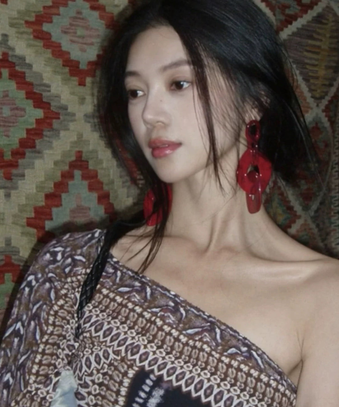 Oversize Red Acrylic Geometry Hoop Earrings