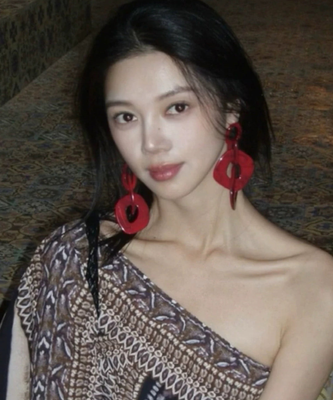 Oversize Red Acrylic Geometry Hoop Earrings