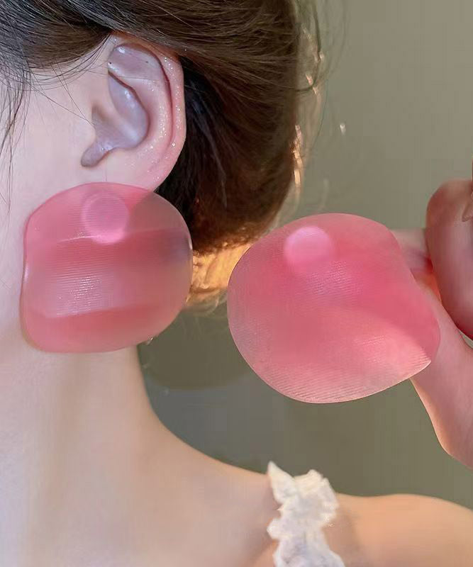 Oversize Red Copper Alloy Asymmetrical Prawn Cracker Stud Earrings