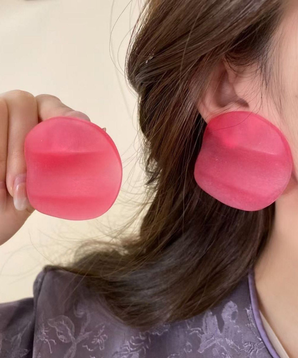 Oversize Red Copper Alloy Asymmetrical Prawn Cracker Stud Earrings