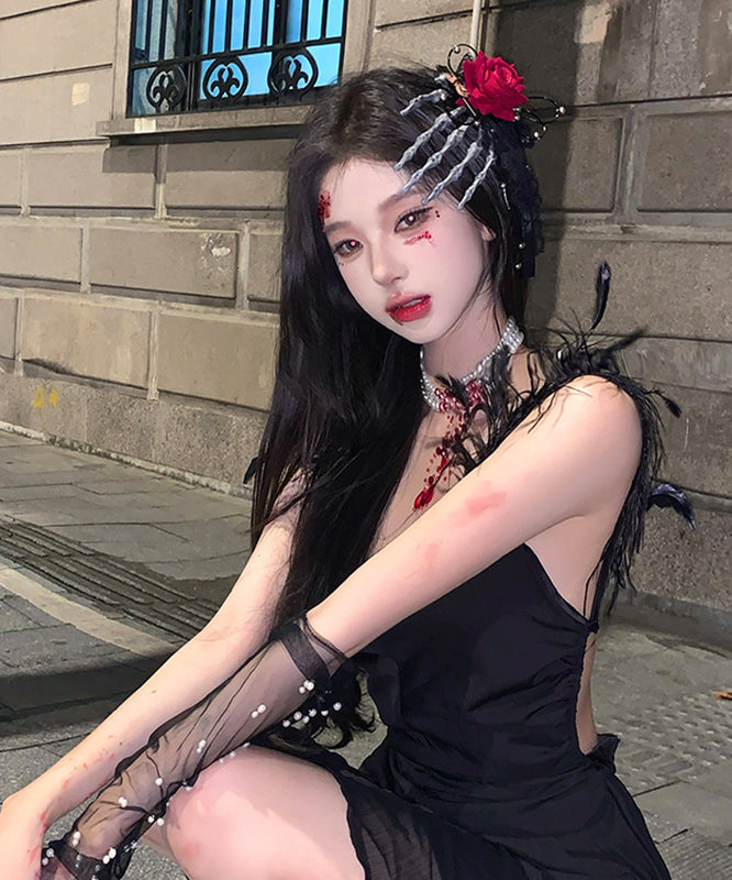 Oversize Red Rose Skeleton Hand Left Hand Hairpin